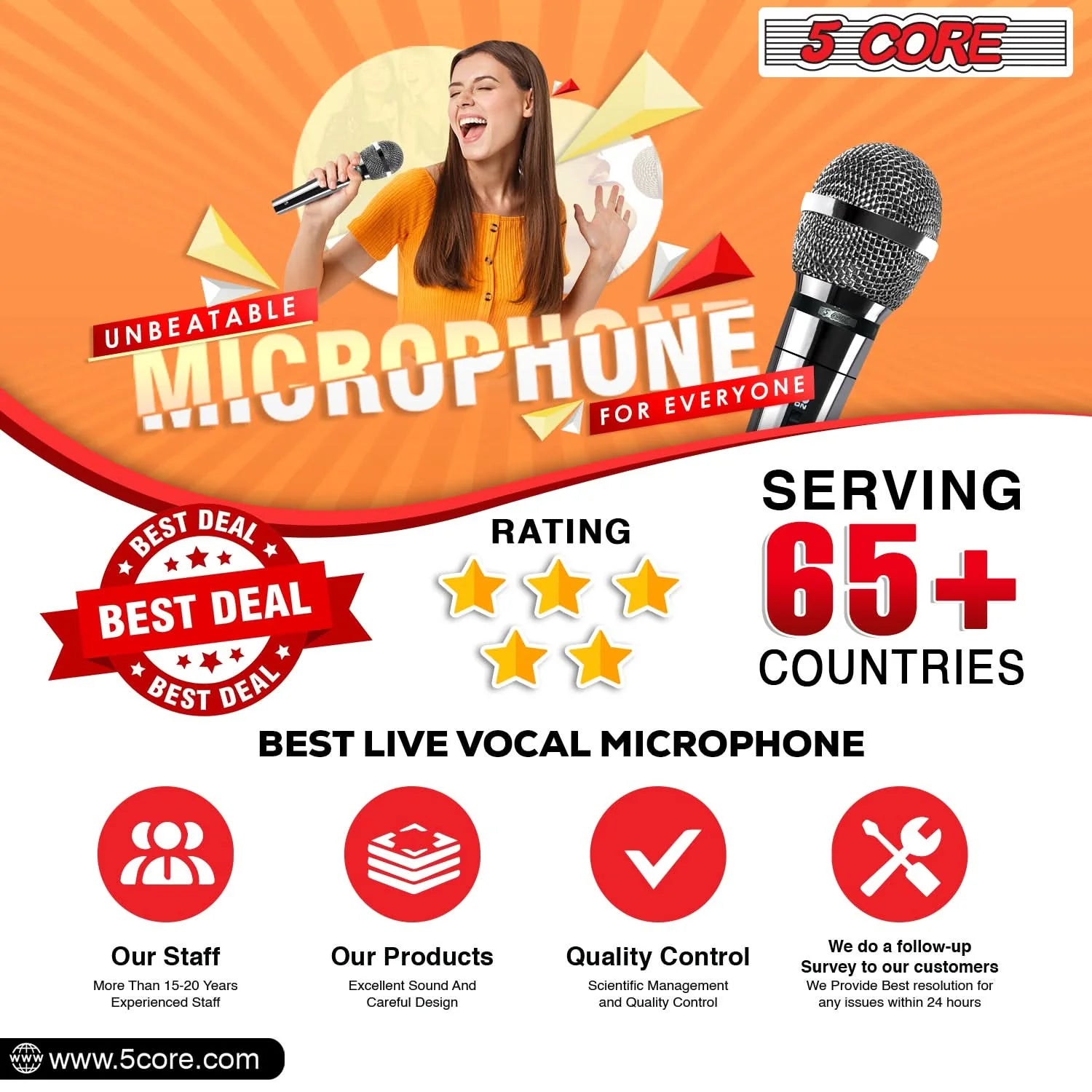 5Core XLR Microphone Dynamic Mic Karaoke Singing Studio Mics Handheld Microfono