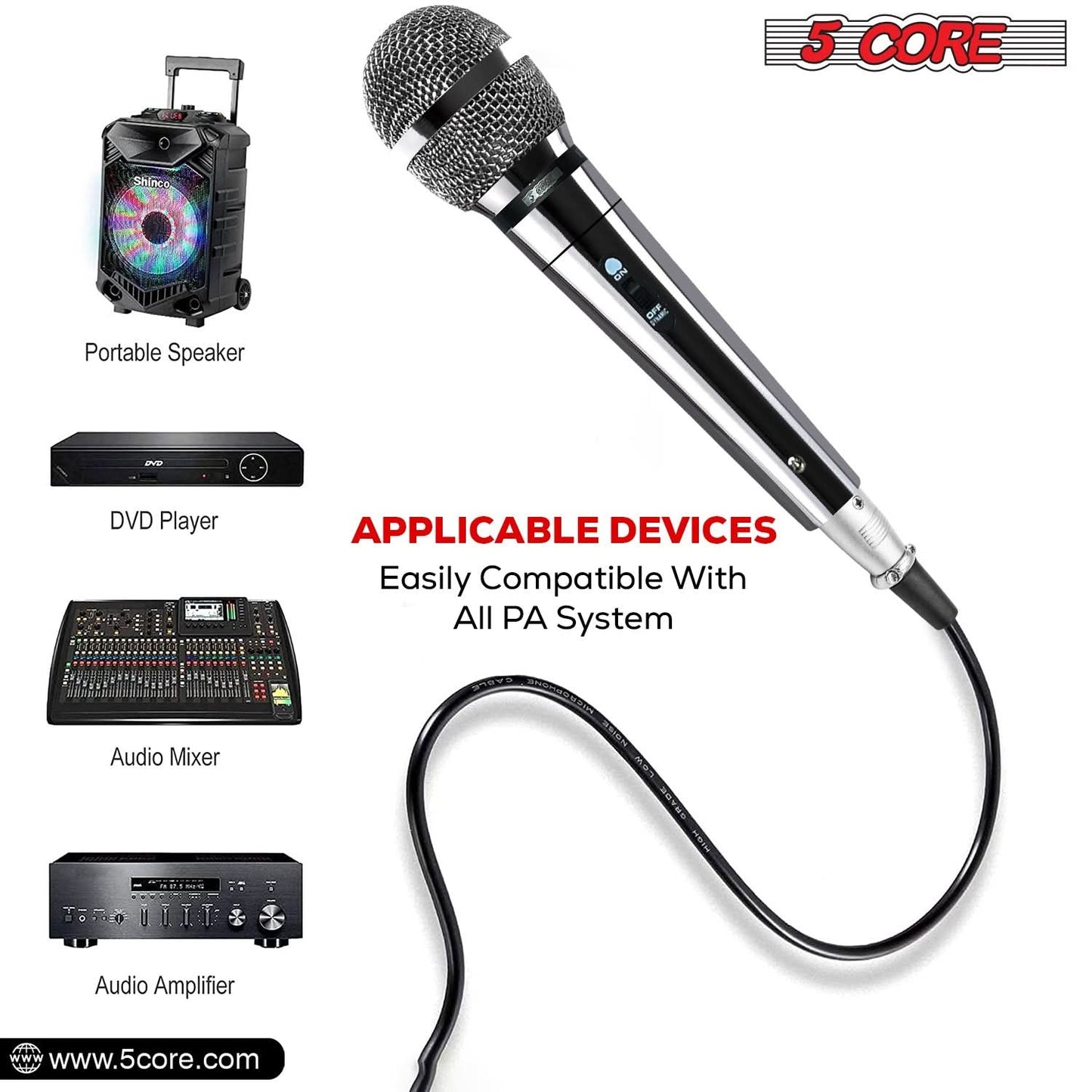 5Core XLR Microphone Dynamic Mic Karaoke Singing Studio Mics Handheld Microfono